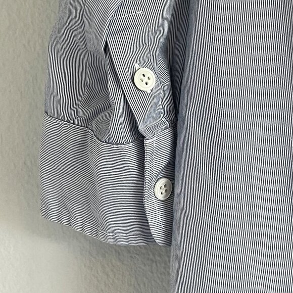 Haute Hippie 3/4 Sleeve Button Front Blouse Blue Pinstripe Cotton Blend Small - Picture 5 of 9